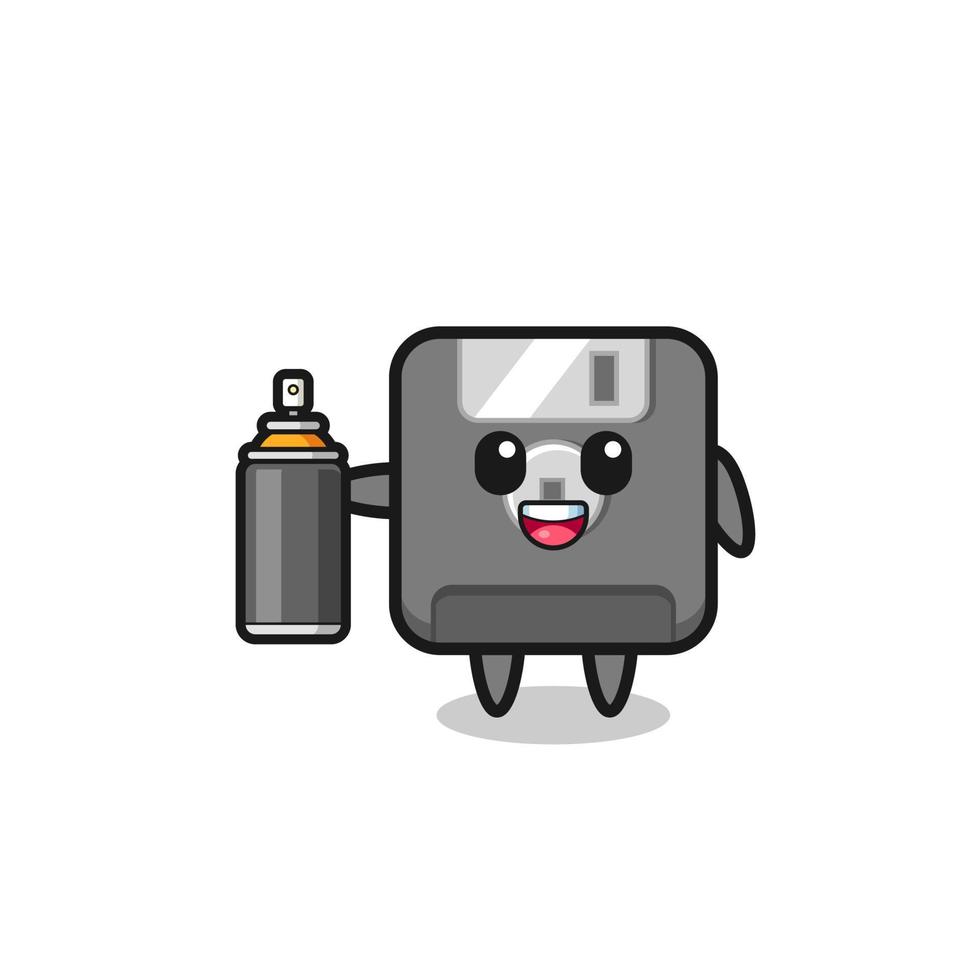 the cute floppy disk as a graffiti bomber vector