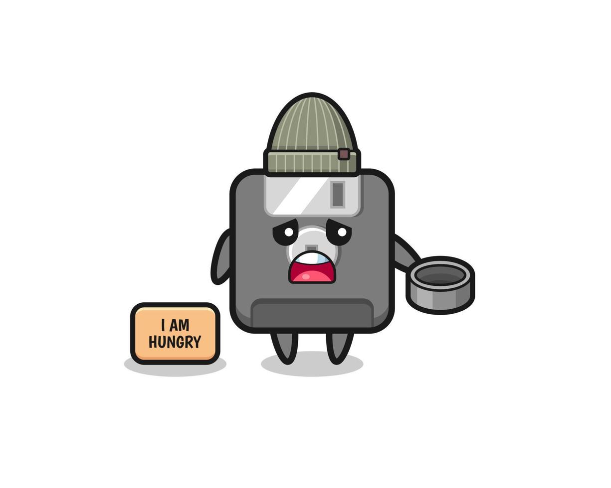 cute floppy disk beggar cartoon character vector