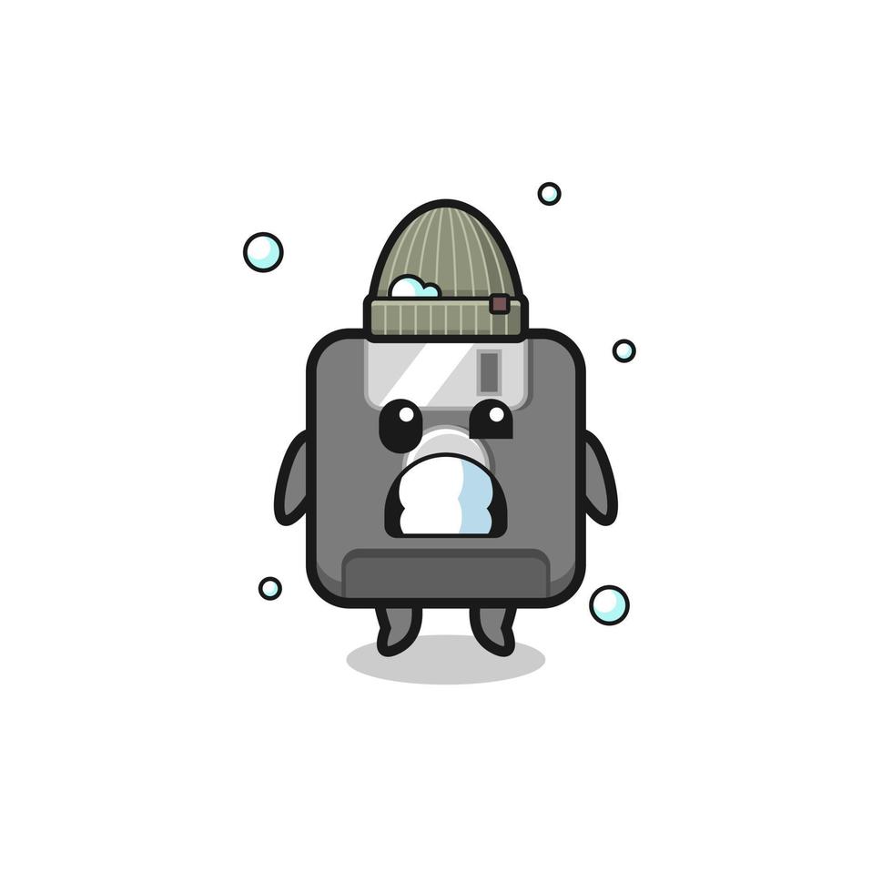 cute cartoon floppy disk with shivering expression vector