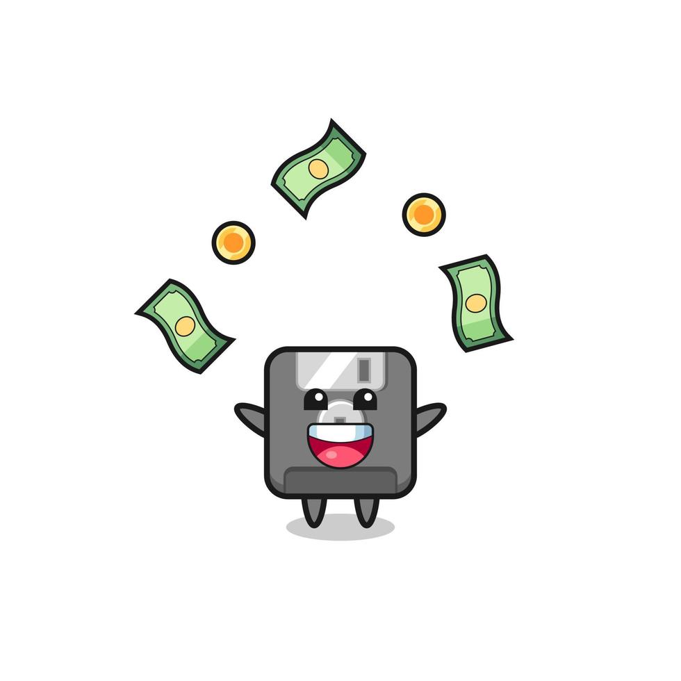 illustration of the floppy disk catching money falling from the sky vector