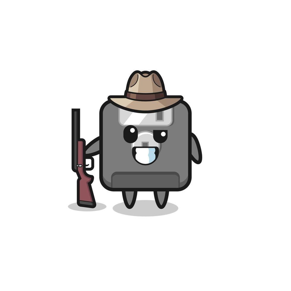 floppy disk hunter mascot holding a gun vector