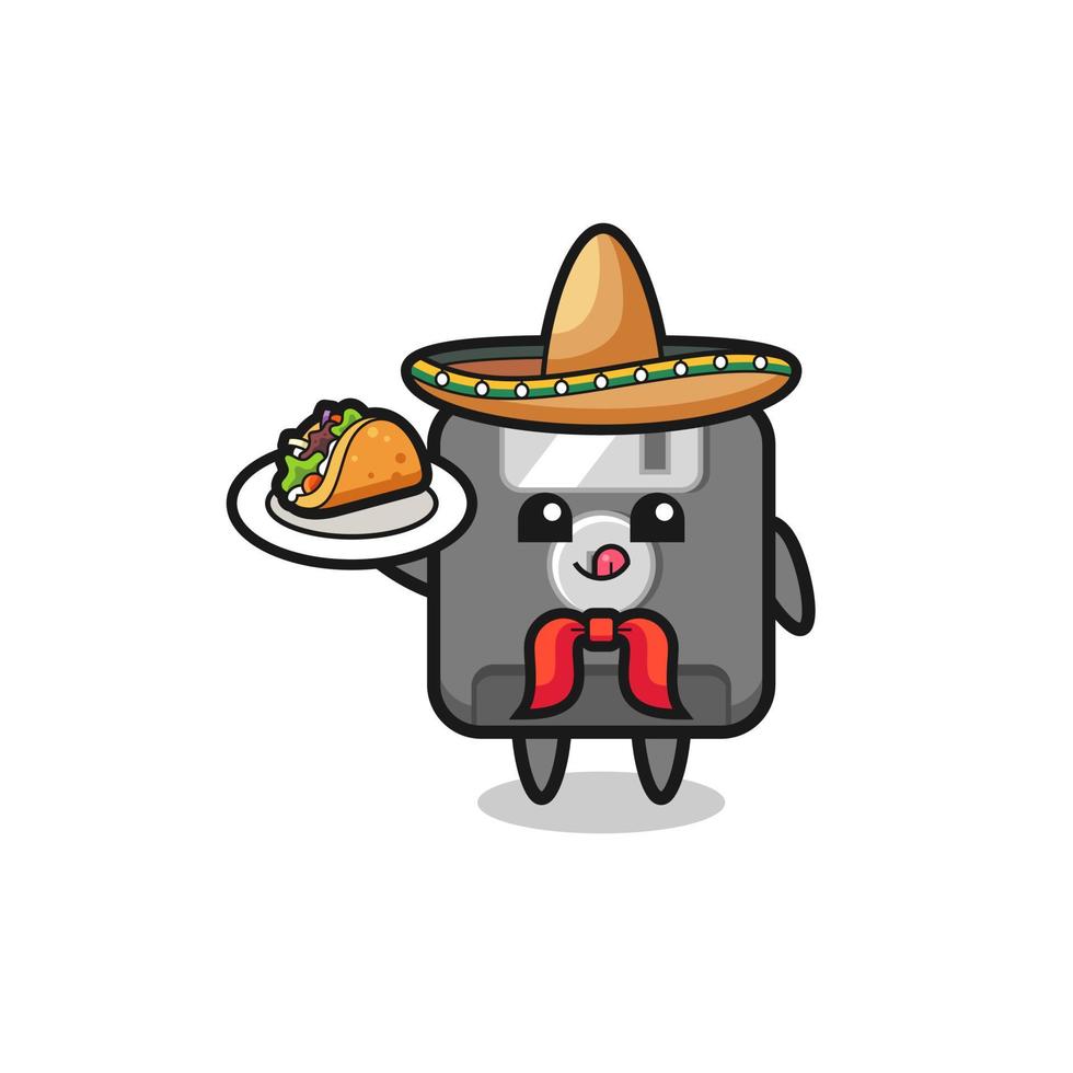 floppy disk Mexican chef mascot holding a taco vector