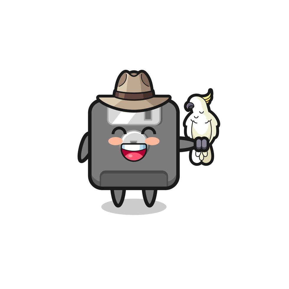 floppy disk zookeeper mascot with a parrot vector