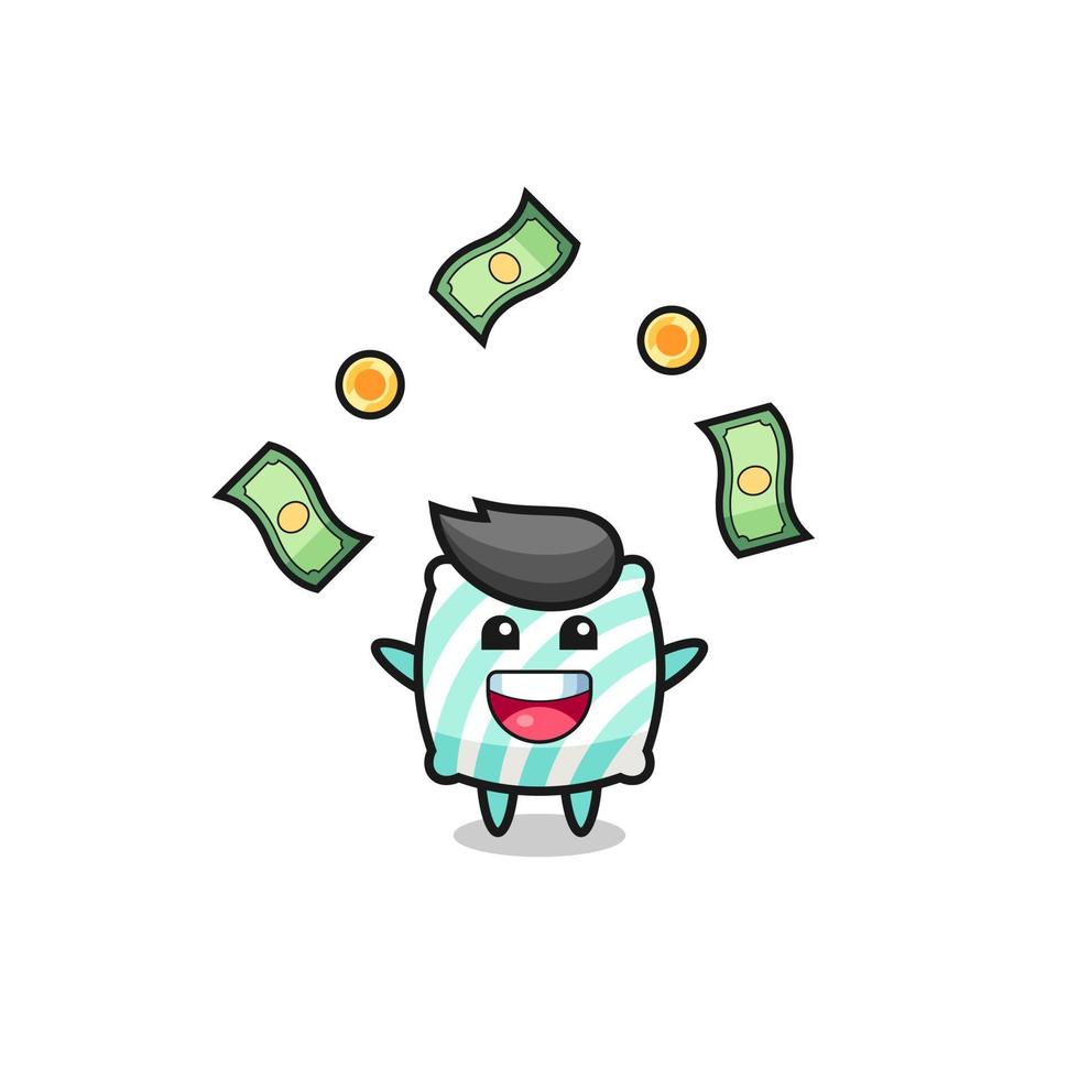 illustration of the pillow catching money falling from the sky vector