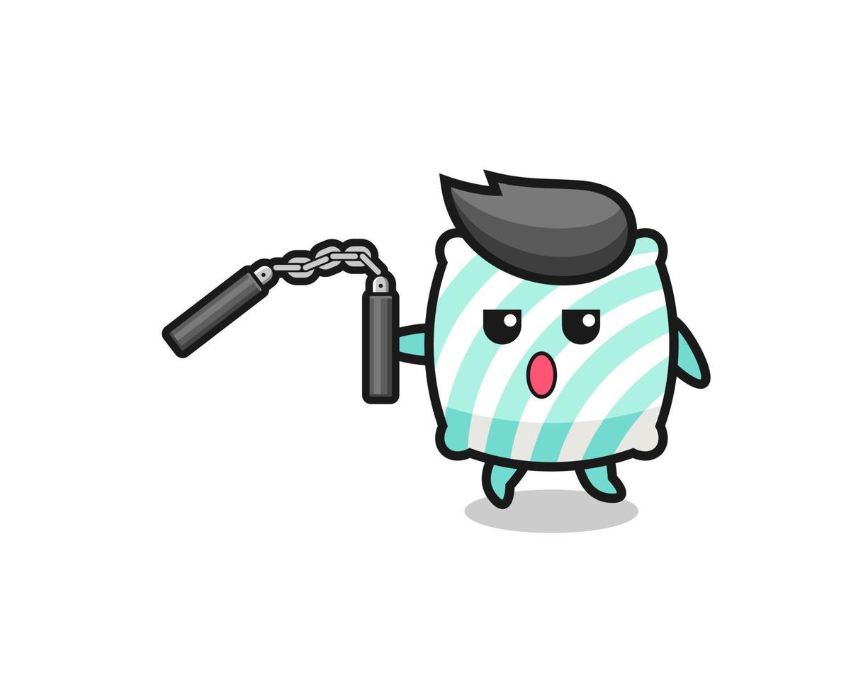 cartoon of pillow using nunchaku vector