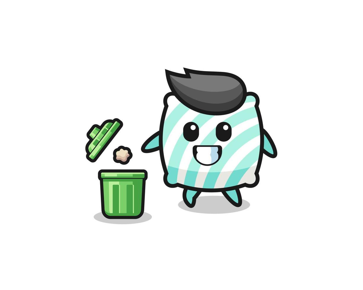 illustration of the pillow throwing garbage in the trash can vector