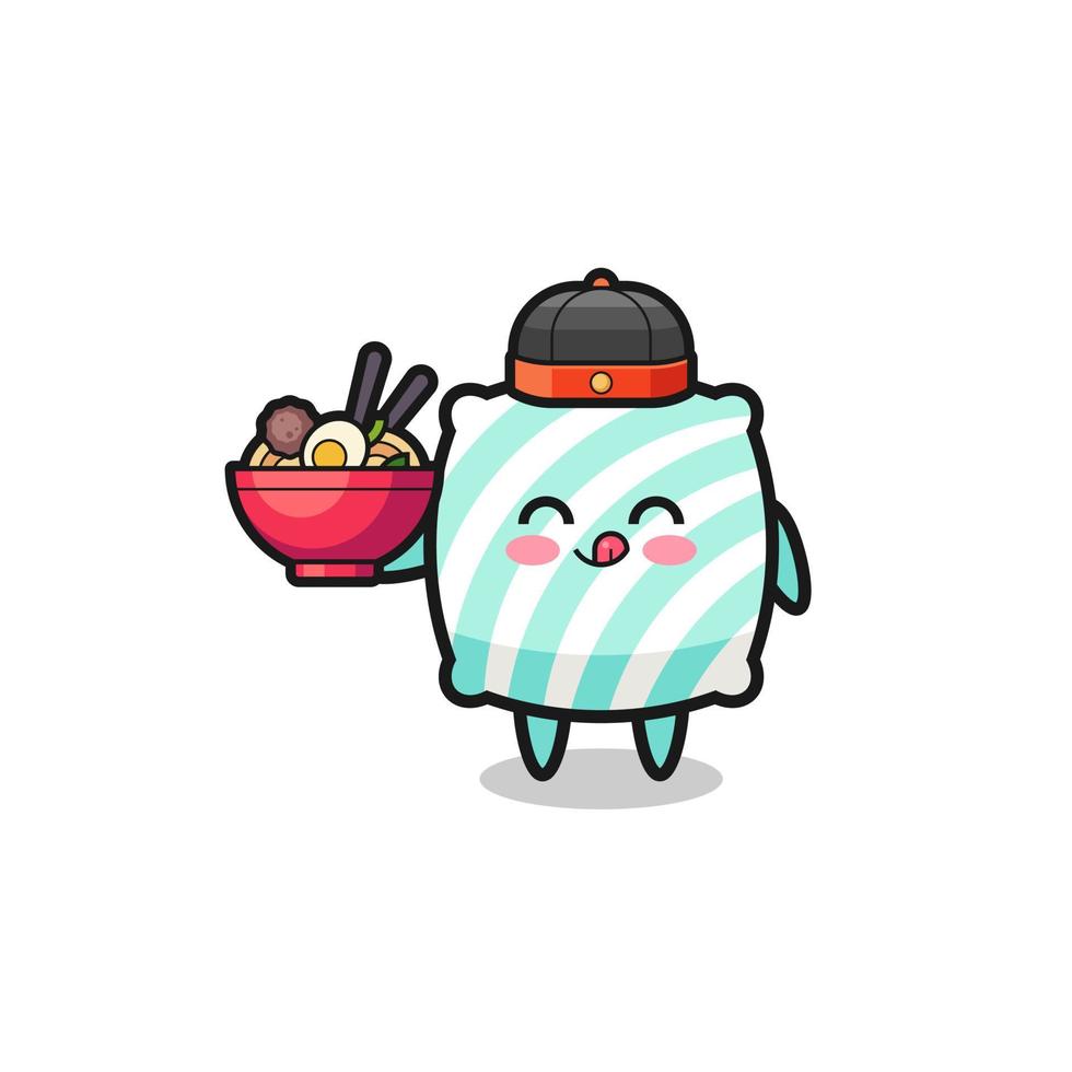 pillow as Chinese chef mascot holding a noodle bowl vector