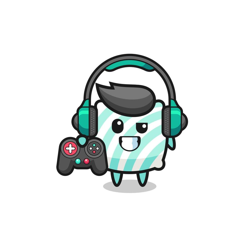 pillow gamer mascot holding a game controller vector