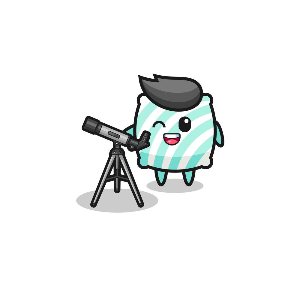 pillow astronomer mascot with a modern telescope vector