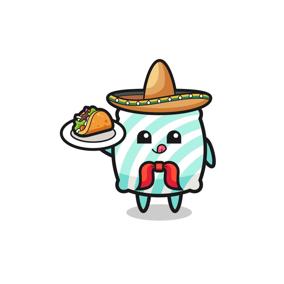 pillow Mexican chef mascot holding a taco vector