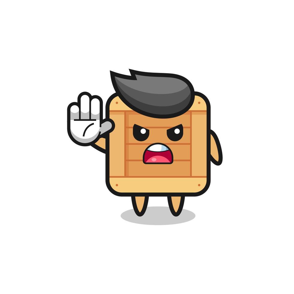 wooden box character doing stop gesture vector