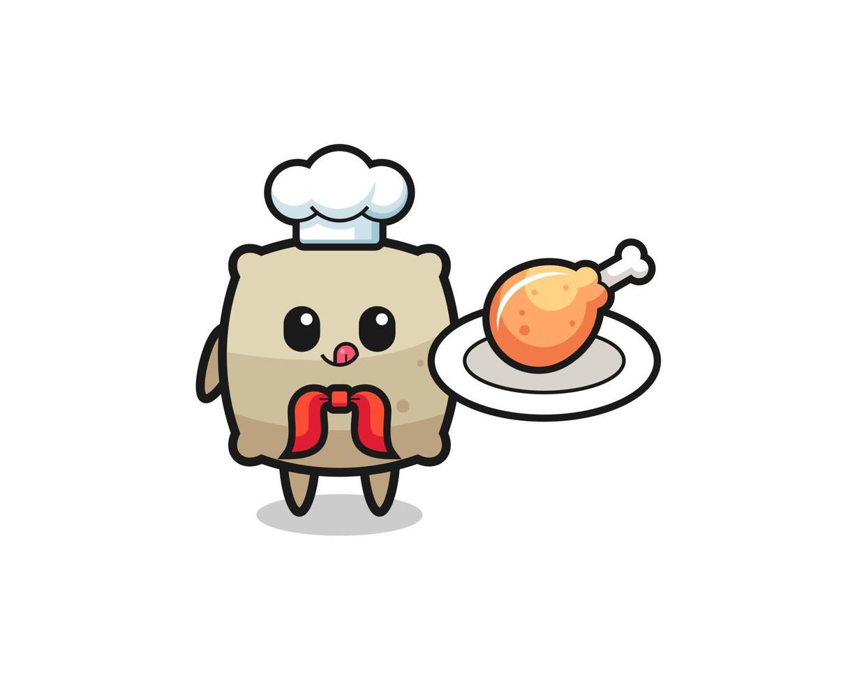 sack fried chicken chef cartoon character vector