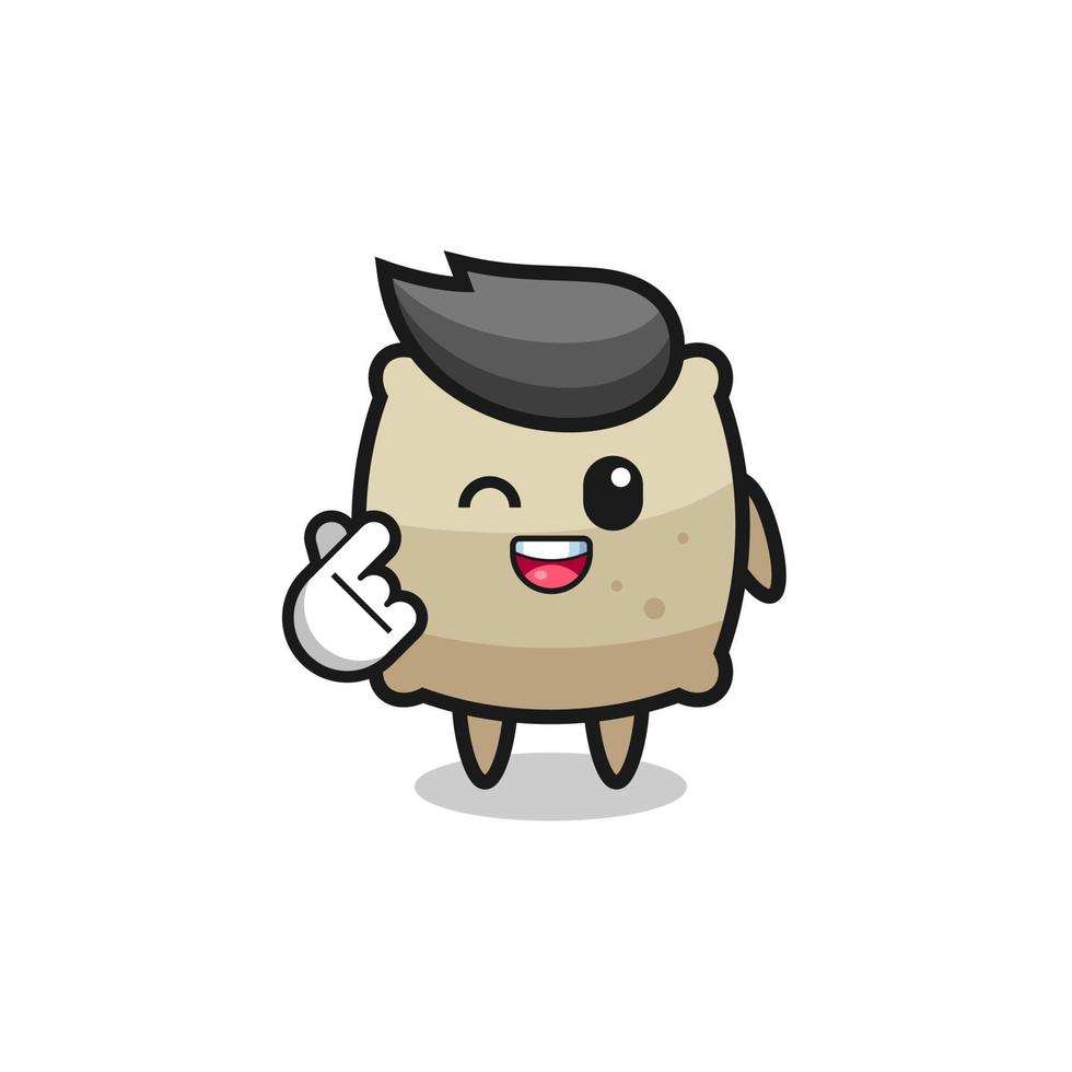 sack character doing Korean finger heart vector