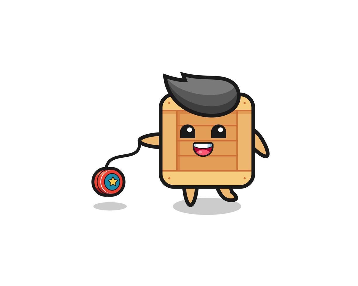 cartoon of cute wooden box playing a yoyo vector