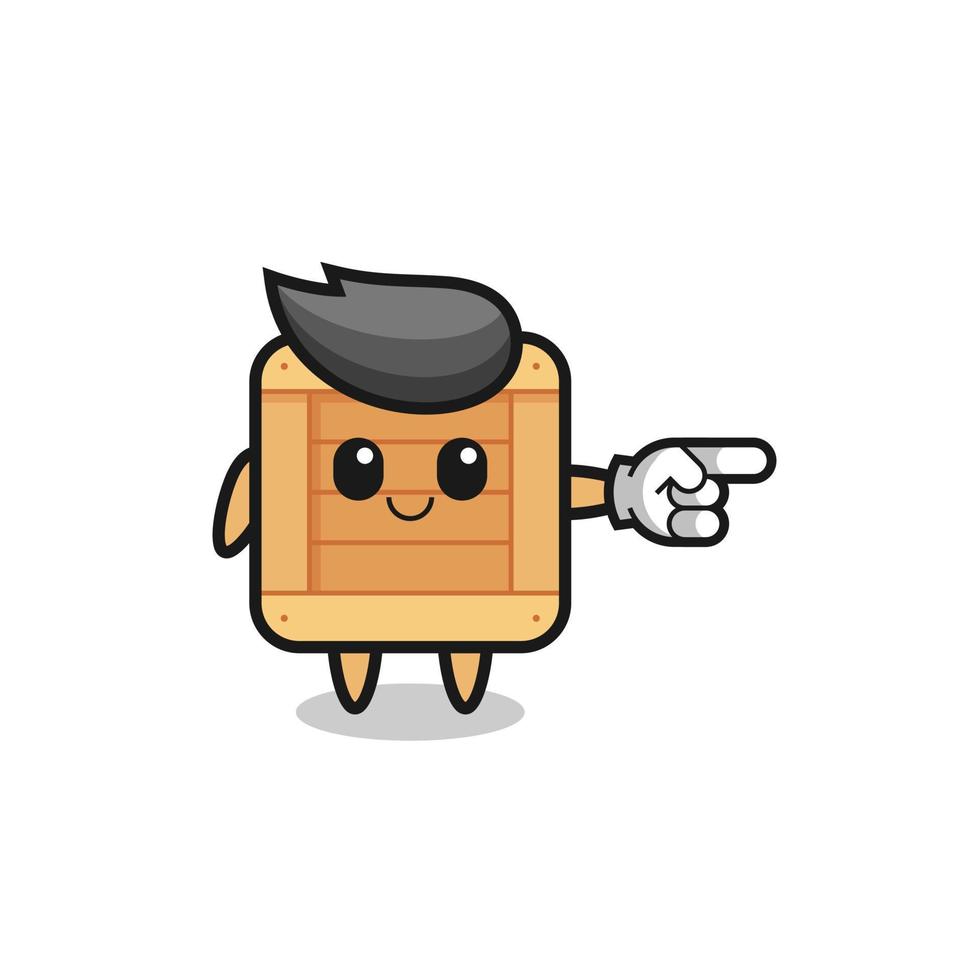 wooden box mascot with pointing right gesture vector