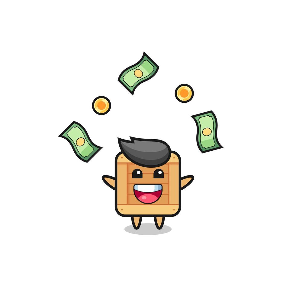 illustration of the wooden box catching money falling from the sky vector