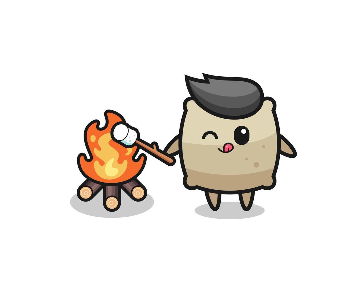 sack character is burning marshmallow vector