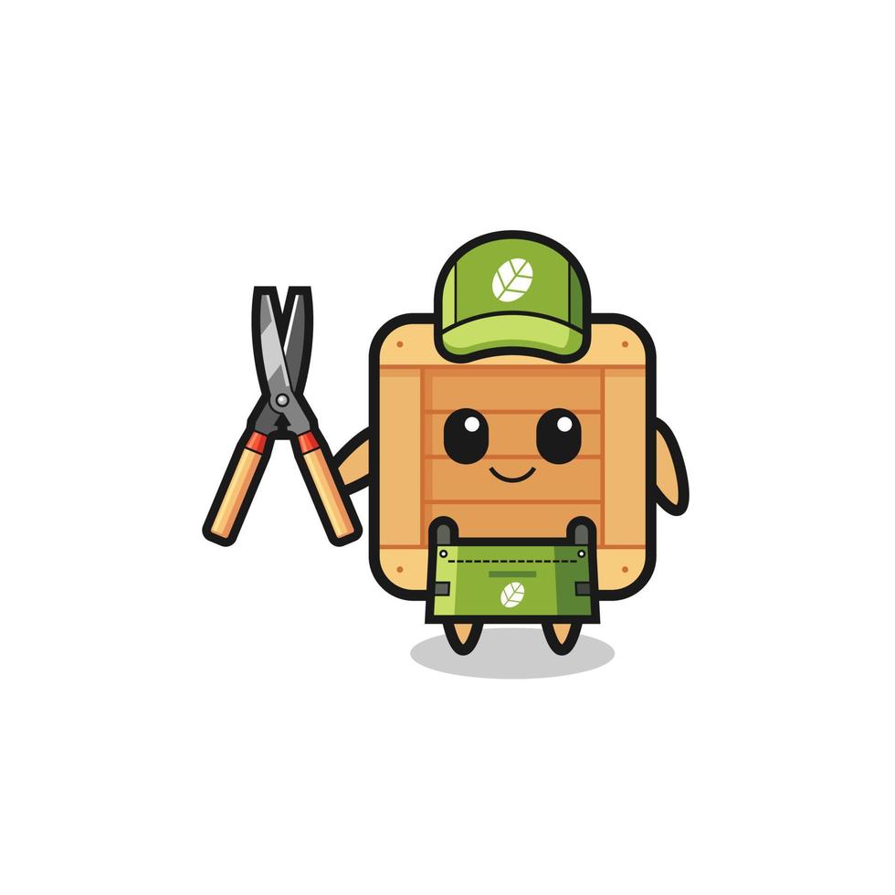 cute wooden box as gardener mascot vector