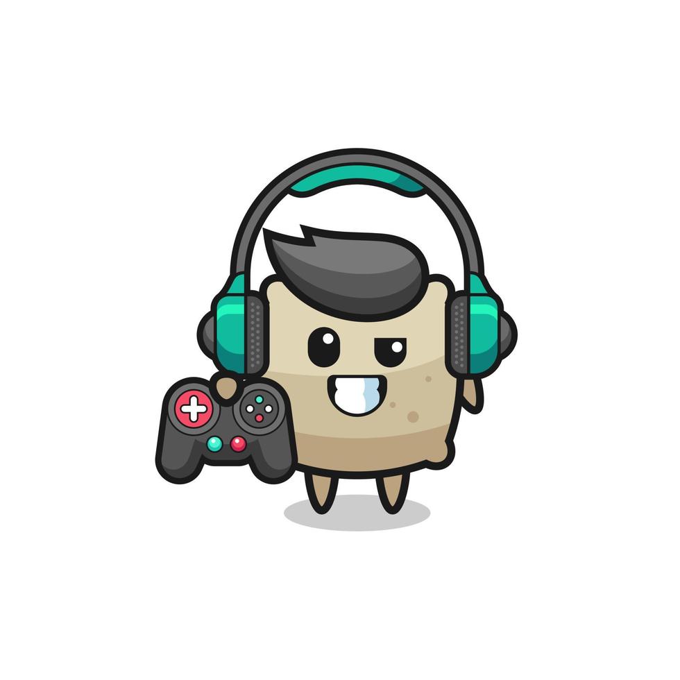 sack gamer mascot holding a game controller vector