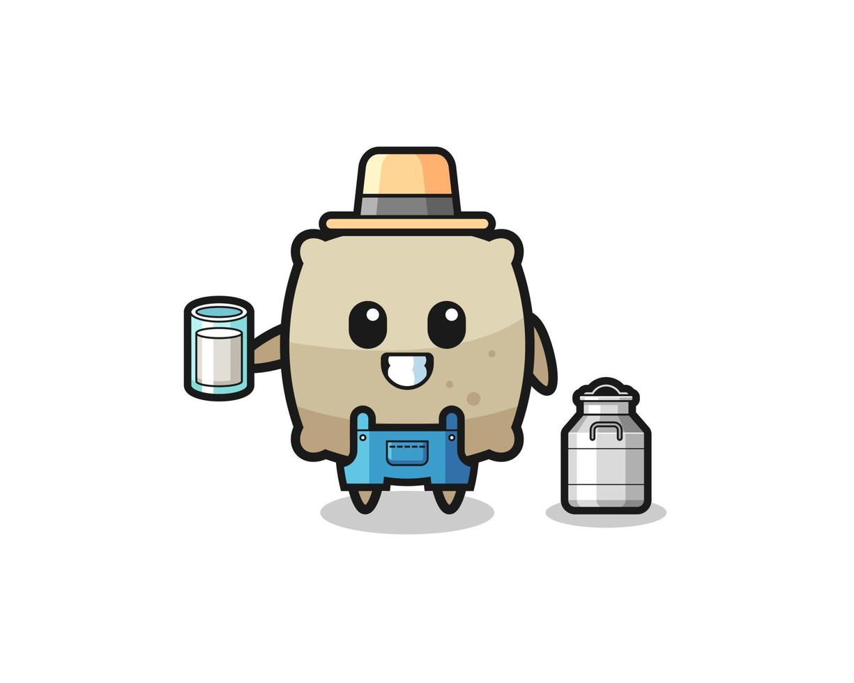 sack cartoon as the dairy farmer vector