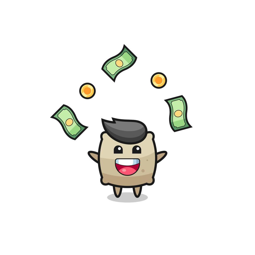 illustration of the sack catching money falling from the sky vector