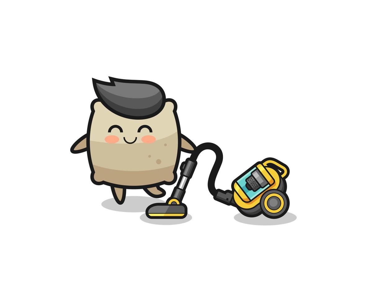 cute sack holding vacuum cleaner illustration vector