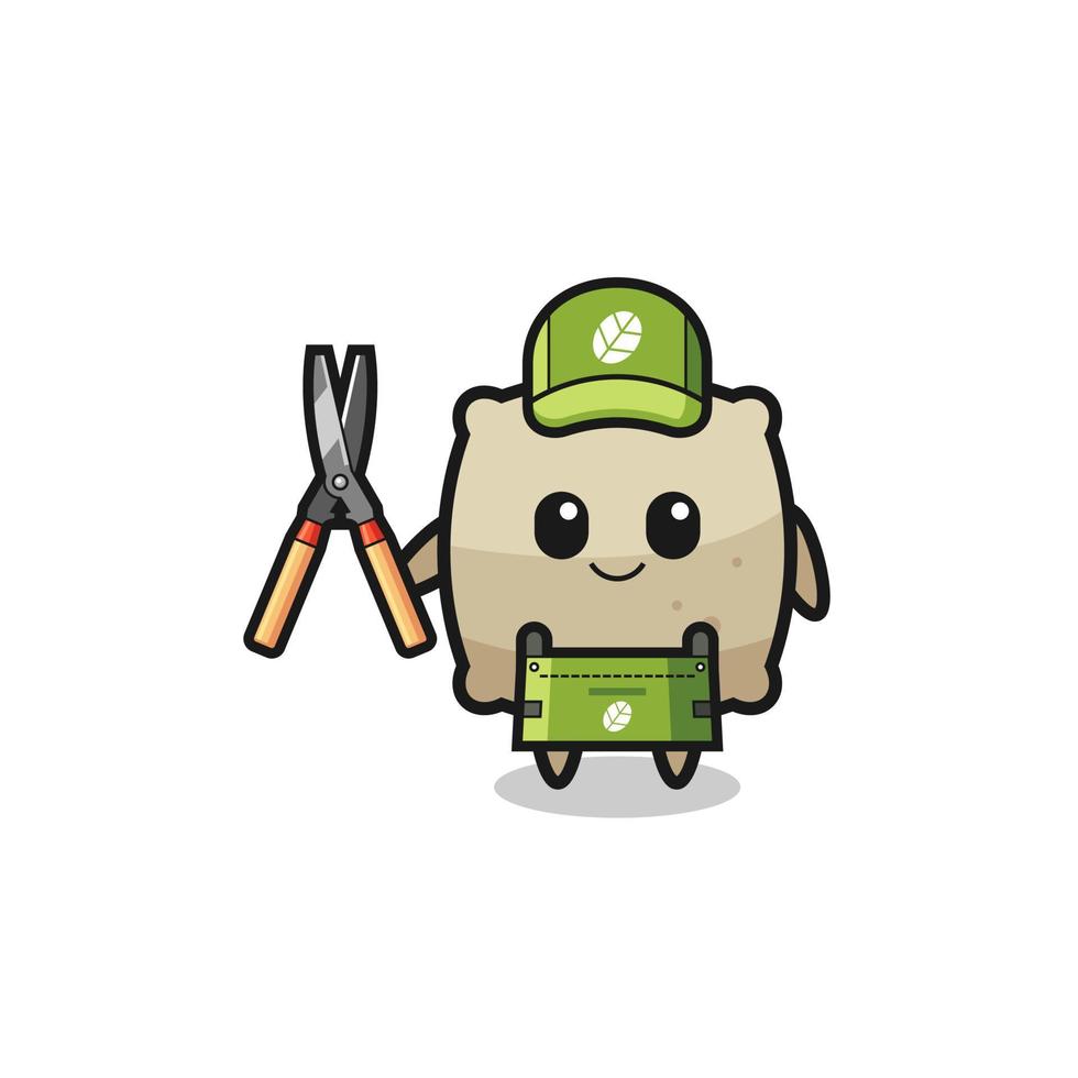 cute sack as gardener mascot vector