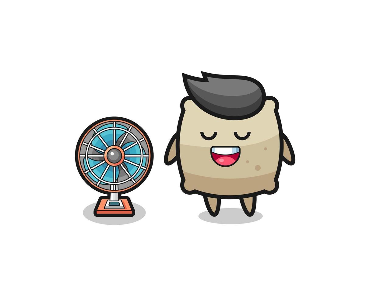 cute sack is standing in front of the fan vector