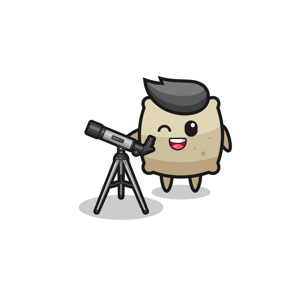 sack astronomer mascot with a modern telescope vector