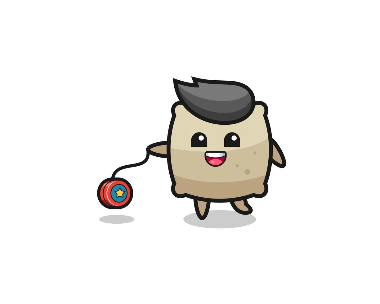 cartoon of cute sack playing a yoyo vector