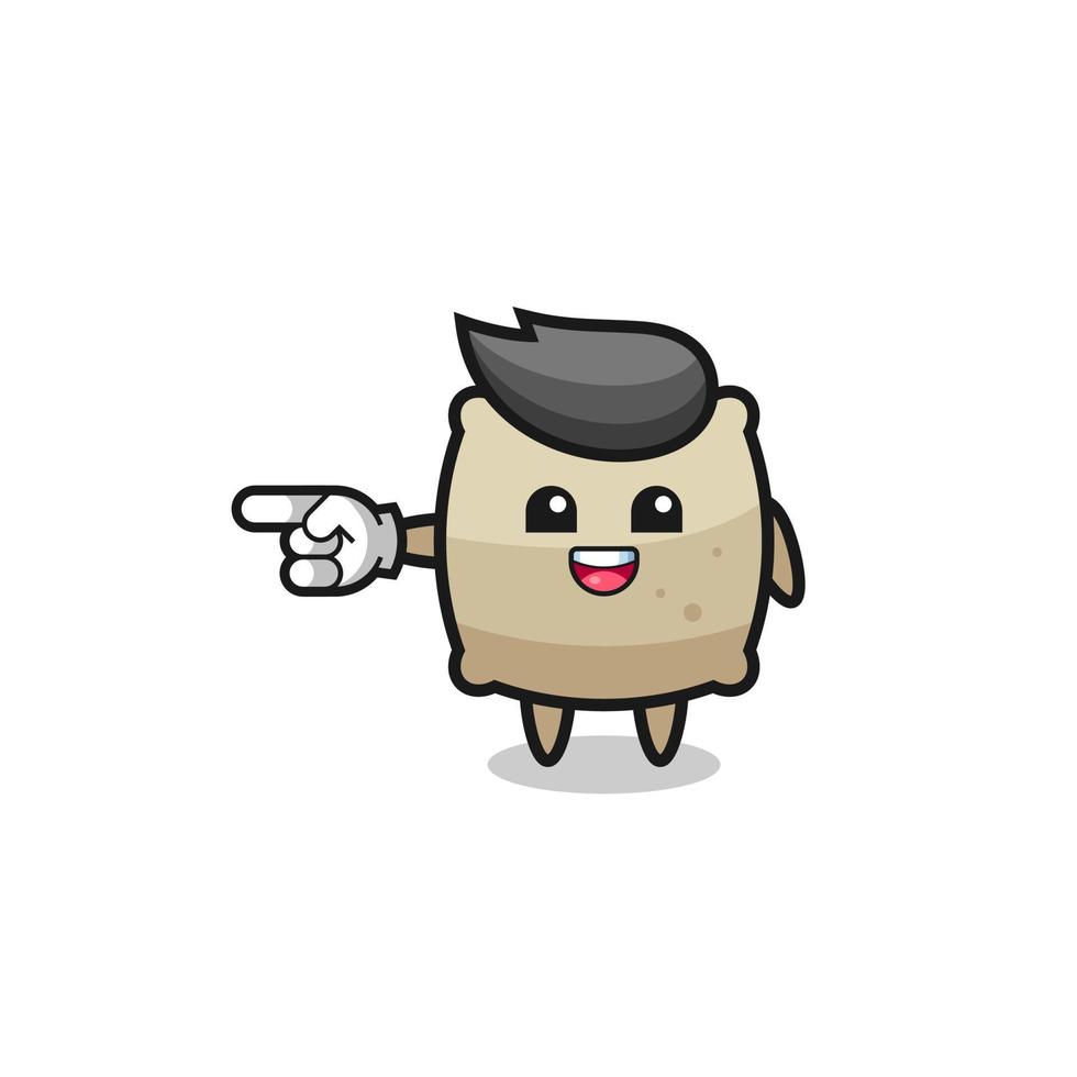 sack cartoon with pointing left gesture vector