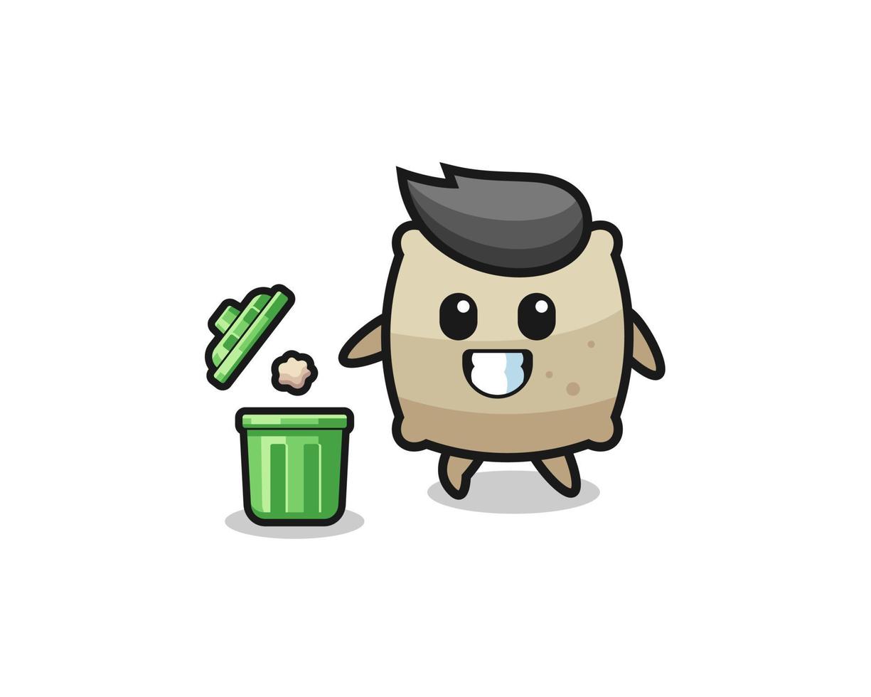 illustration of the sack throwing garbage in the trash can vector