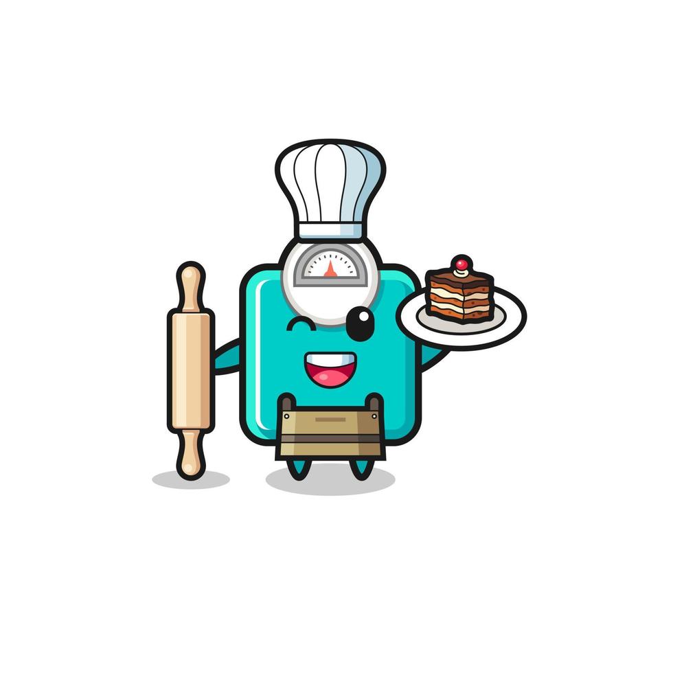 weight scale as pastry chef mascot hold rolling pin vector