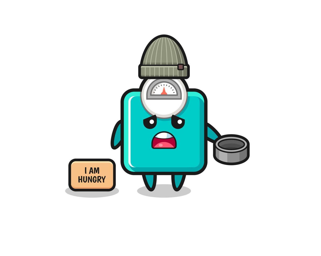 cute weight scale beggar cartoon character vector