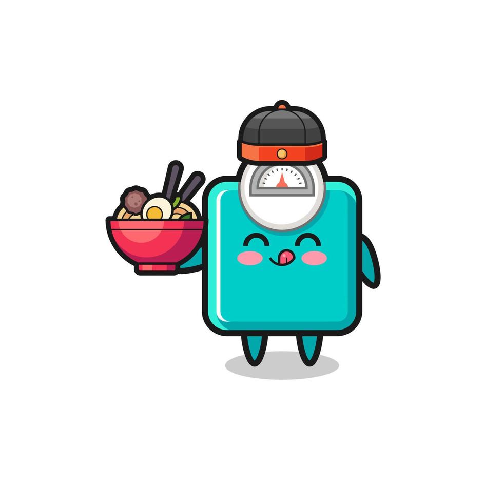 weight scale as Chinese chef mascot holding a noodle bowl vector