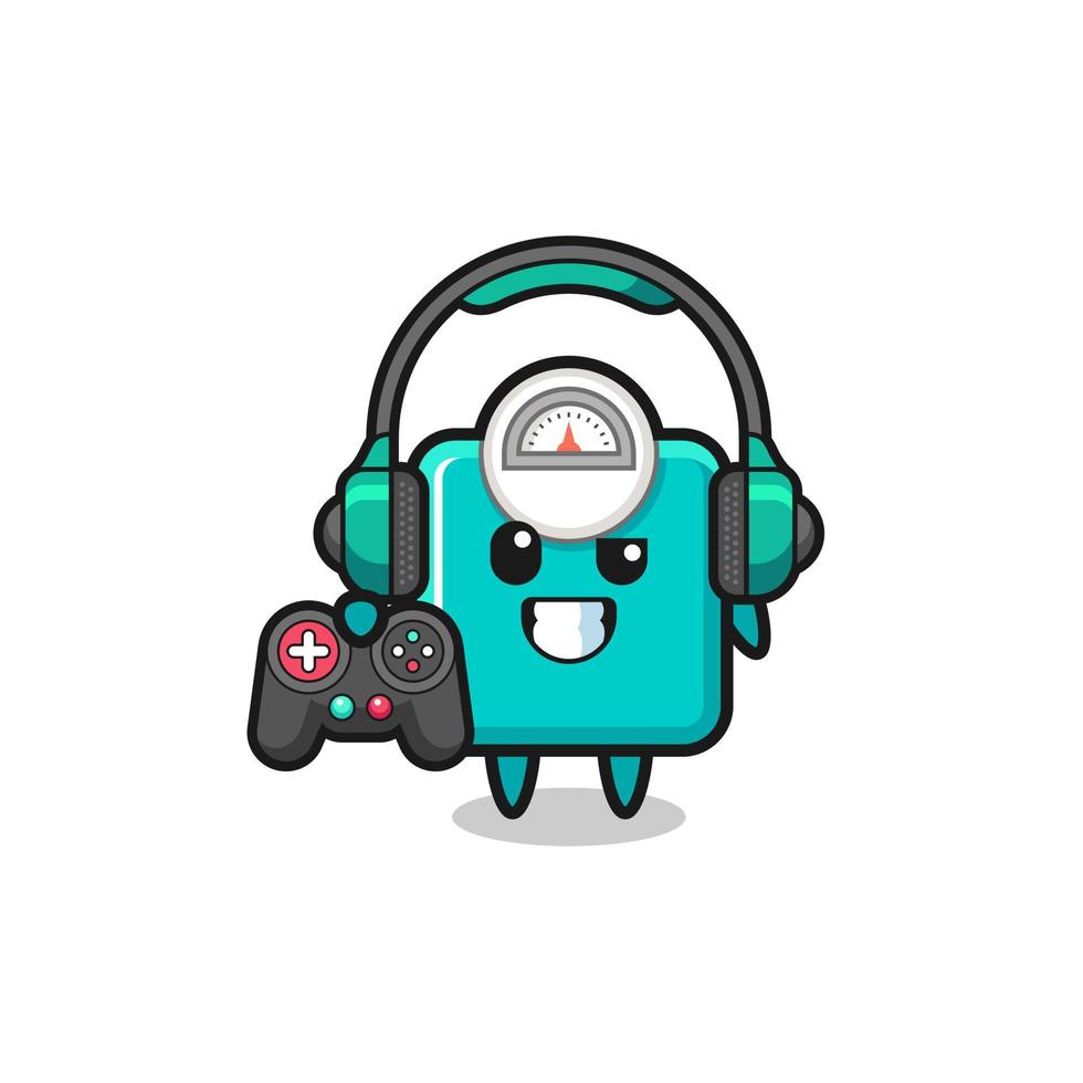 weight scale gamer mascot holding a game controller vector
