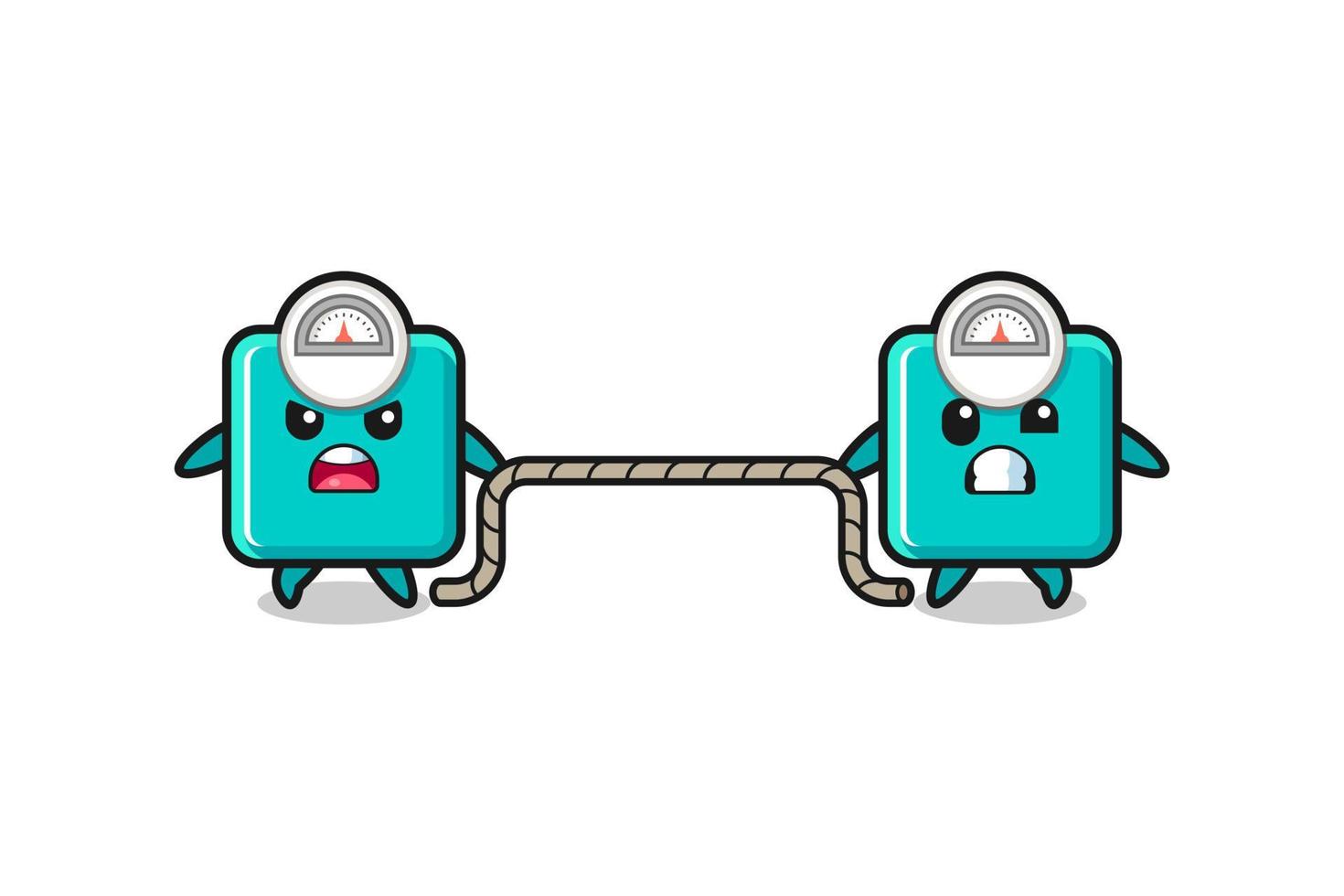 cute weight scale character is playing tug of war game vector