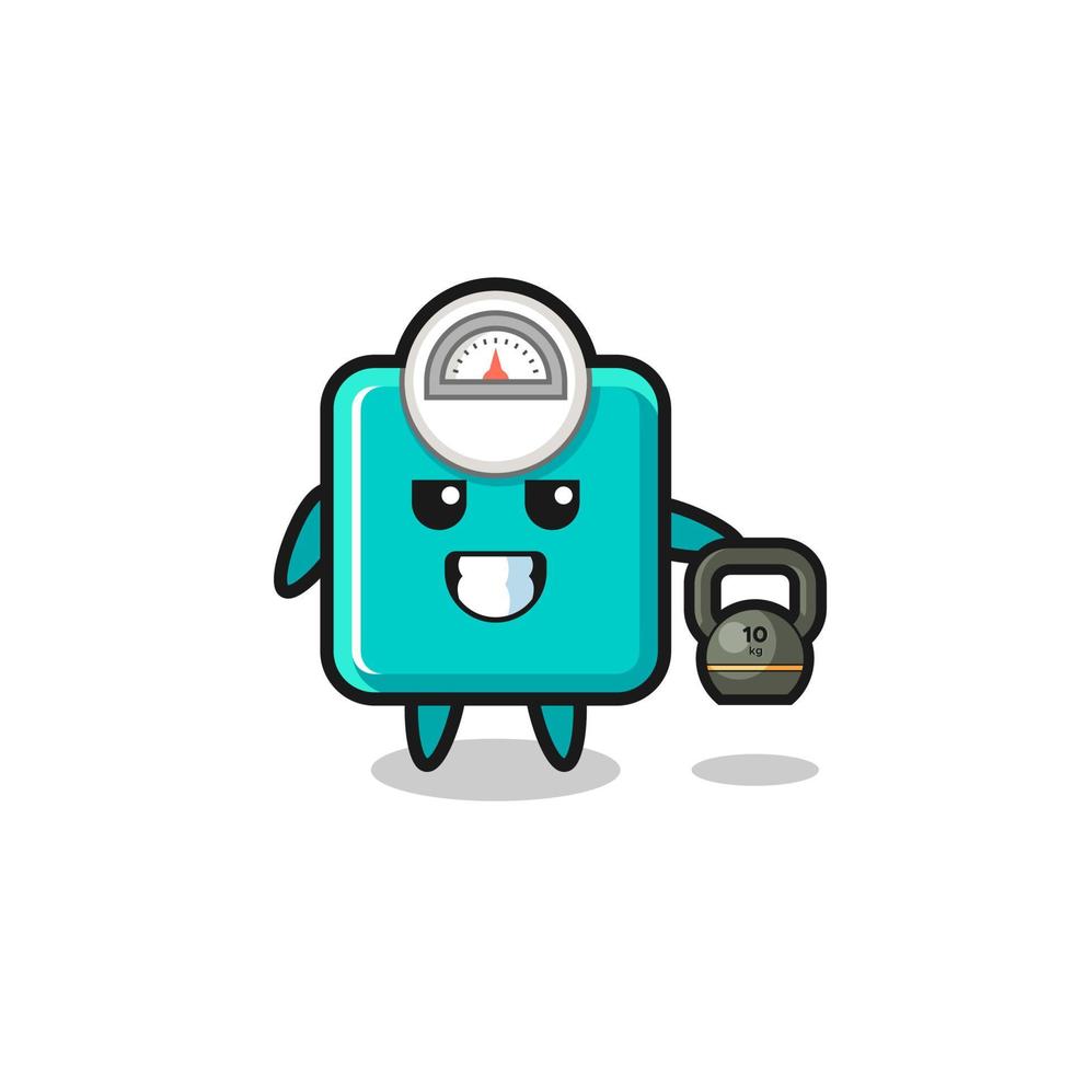 weight scale mascot lifting kettlebell in the gym vector