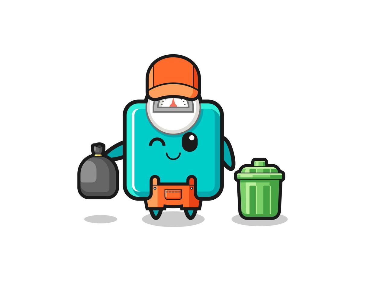 the mascot of cute weight scale as garbage collector vector