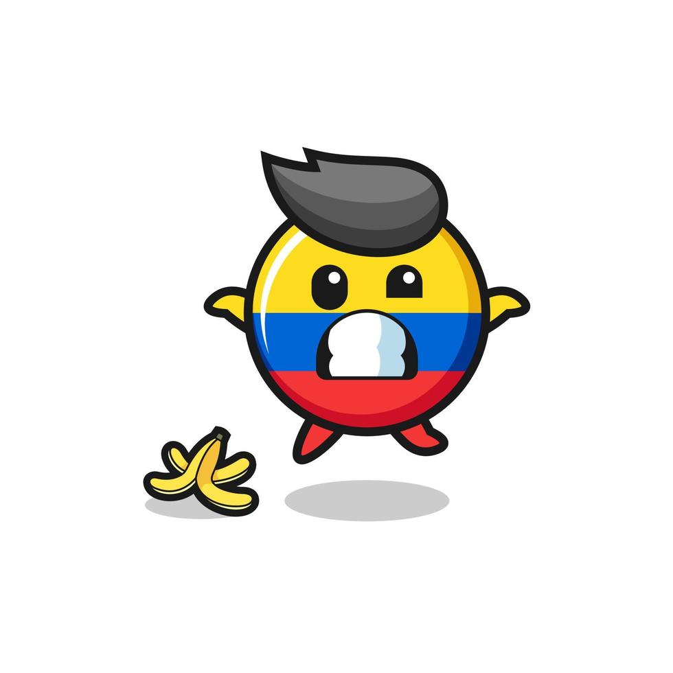 colombia flag cartoon is slip on a banana peel vector