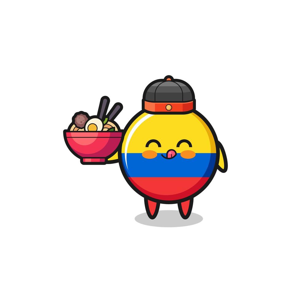 colombia flag as Chinese chef mascot holding a noodle bowl vector