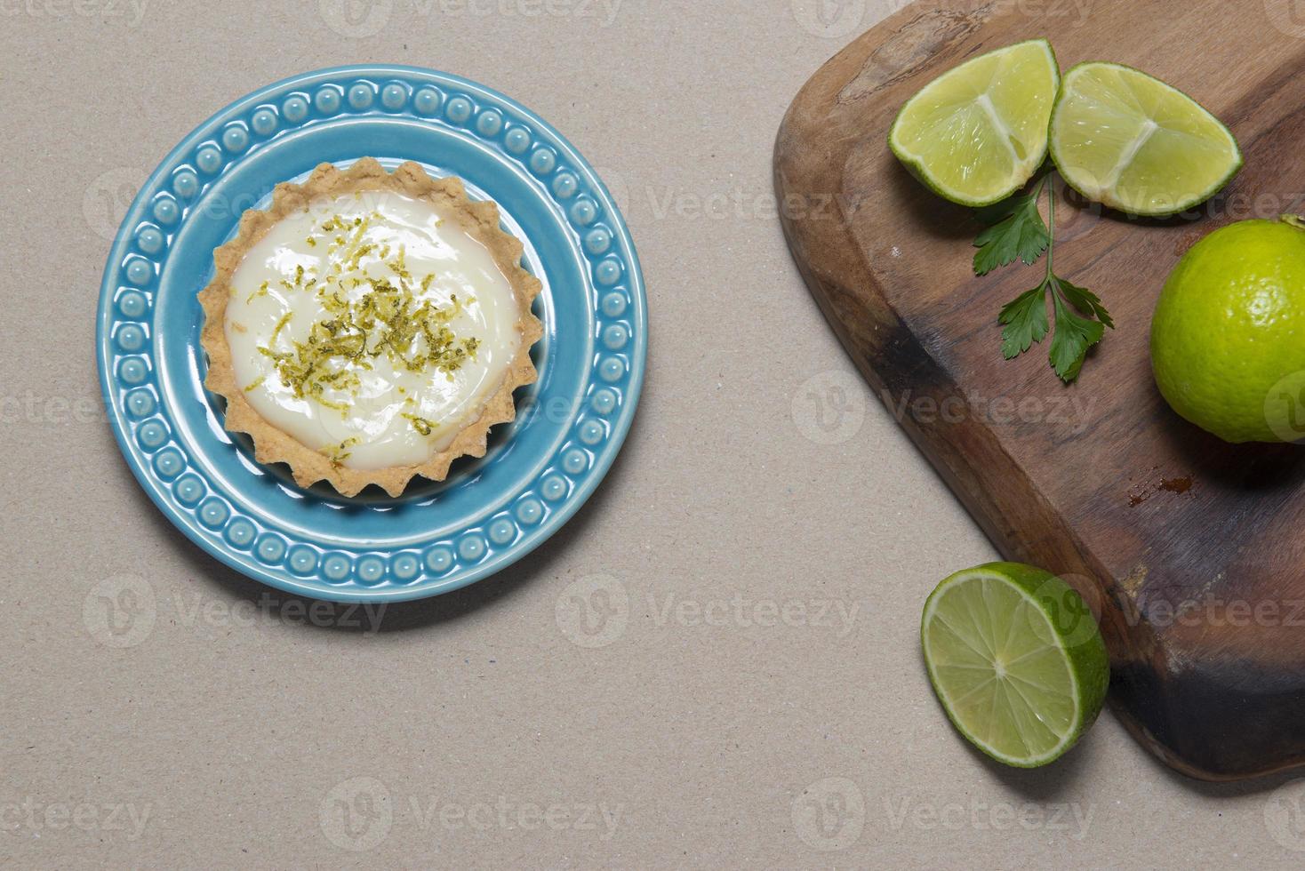 Top view of traditional French lemon tart. photo