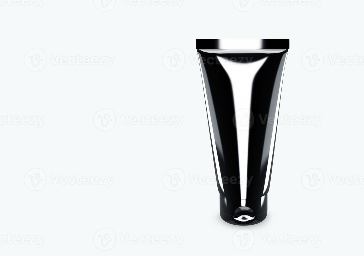 maqueta de tubo de fregado negro brillante aislado del diseño del paquete de tubo de fregado de fondo. plantilla en blanco de higiene, cuidado médico, corporal o facial. Ilustración 3d foto