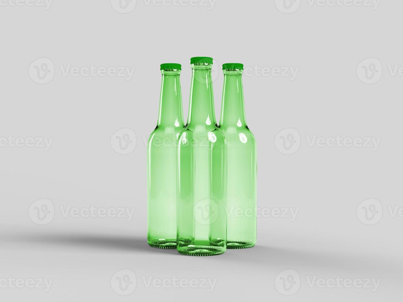 Maqueta de botella de cerveza verde aislado - etiqueta en blanco foto