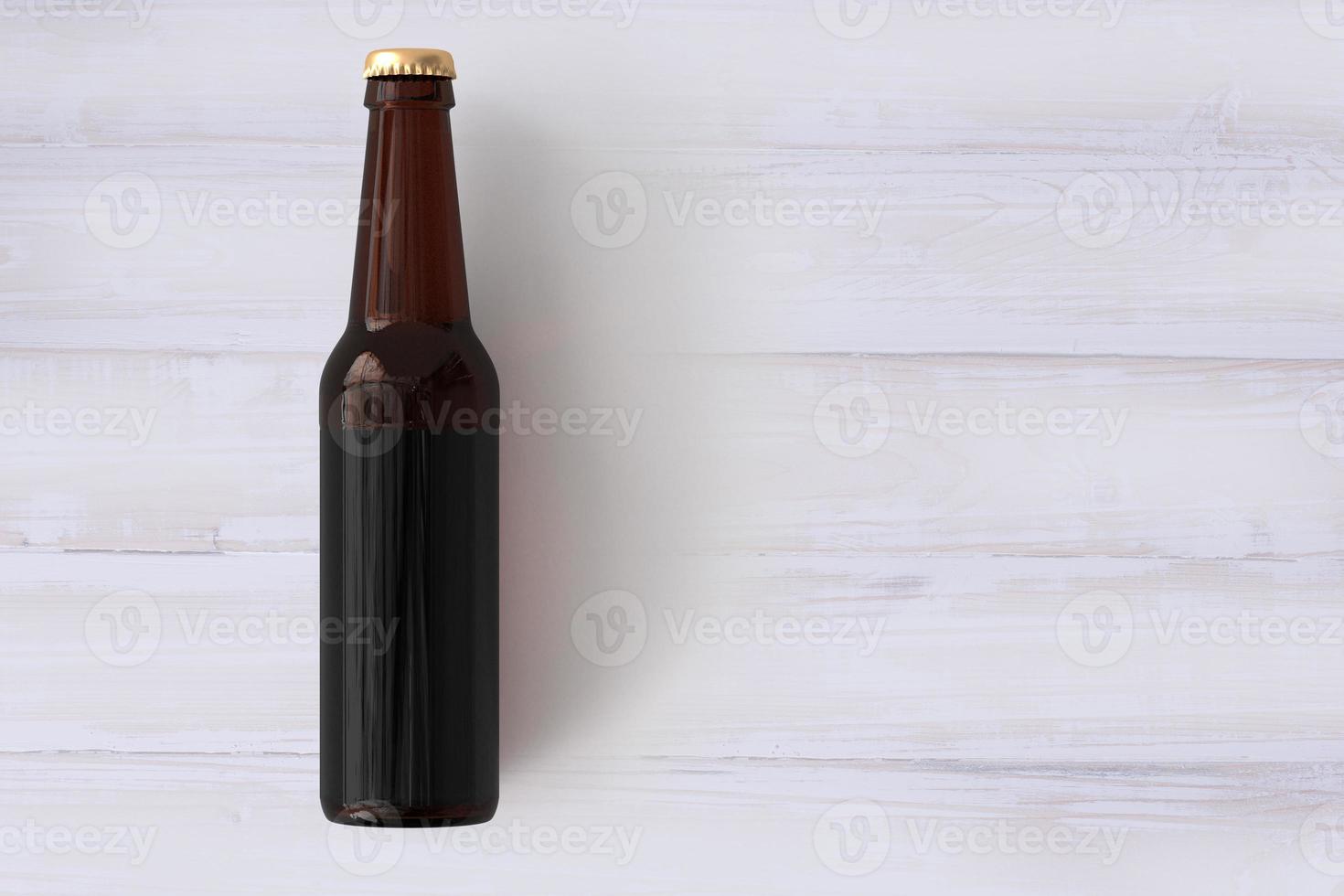 Beer Bottle Mock-Up with Blank Label on wooden background . oktoberfest concept. photo