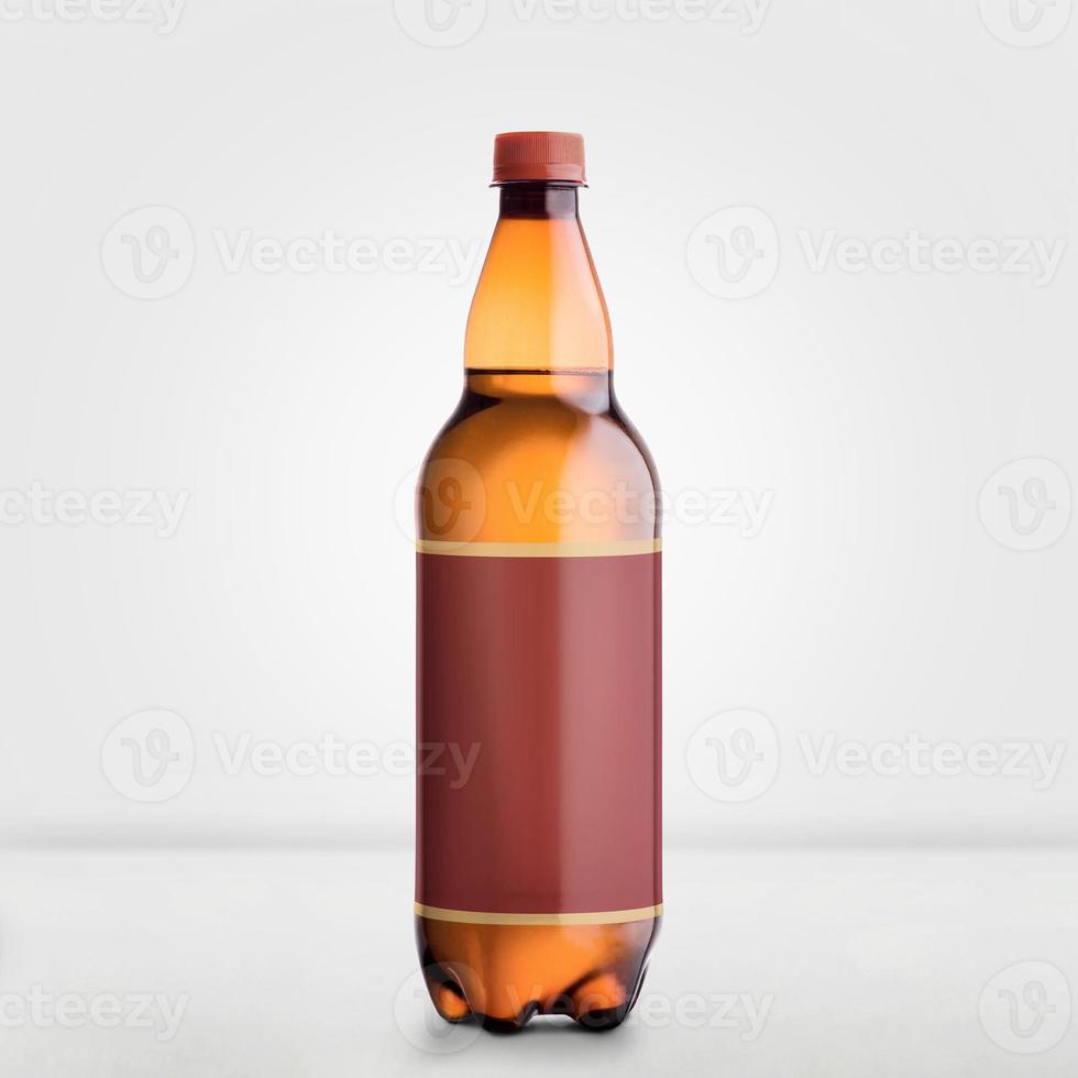 Brown Beer Bottle Mock-Up isolated on white - Blank Label photo