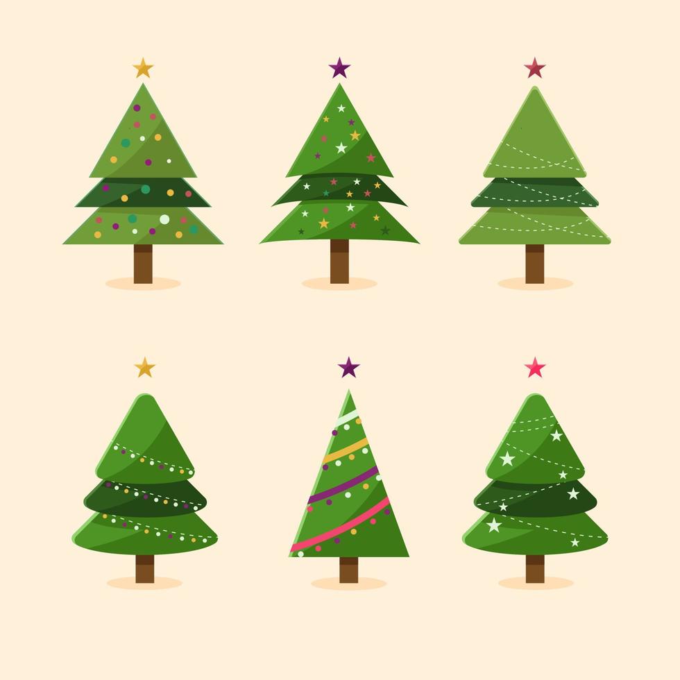 Establecer colección de árboles de Navidad con diseño plano moderno. se puede utilizar para materiales impresos, volantes, pancartas, tarjetas de visita. vector