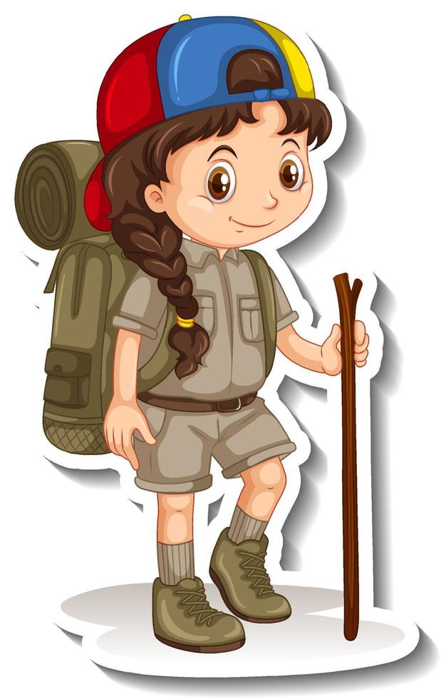 Girl in safari outfit cartoon character sticker vector