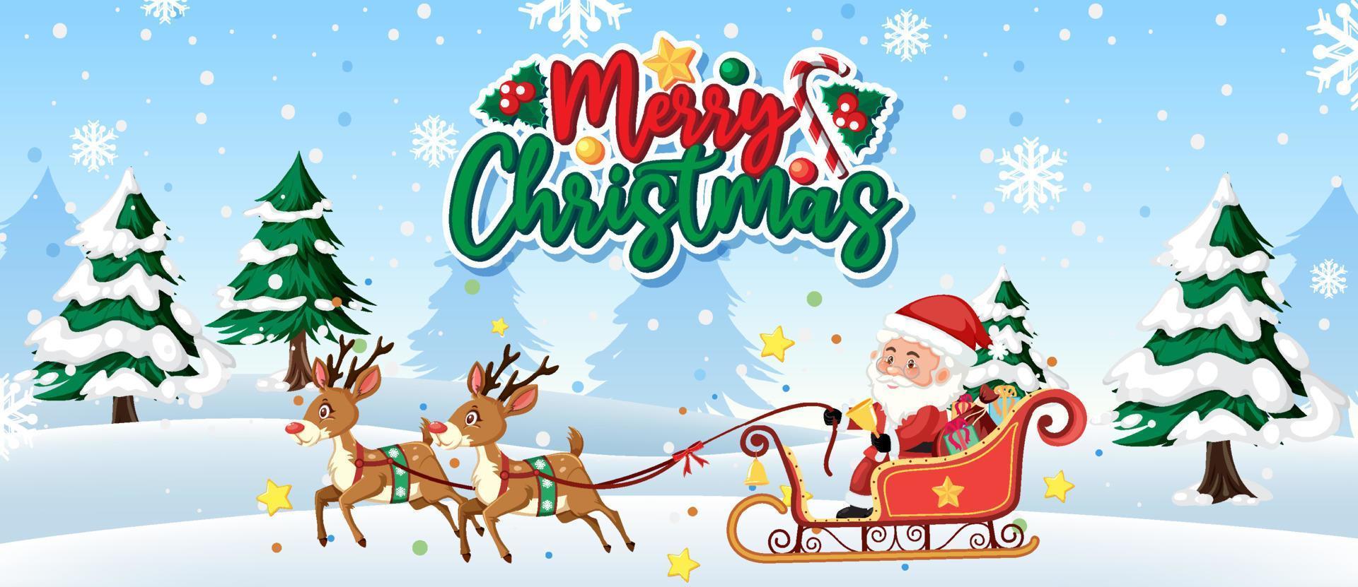 Merry Christmas card banner with Santa on sledge vector