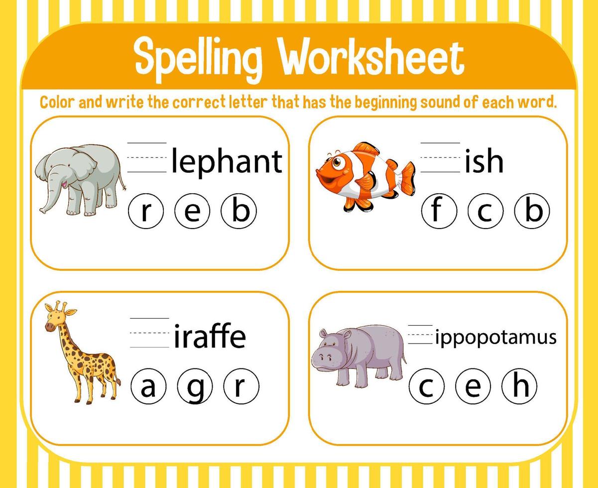 Spelling worksheet template for kids vector